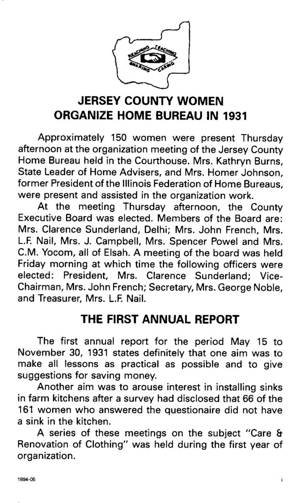 75 Years of Caring and Sharing. Jersey County Homemakers Education Association
